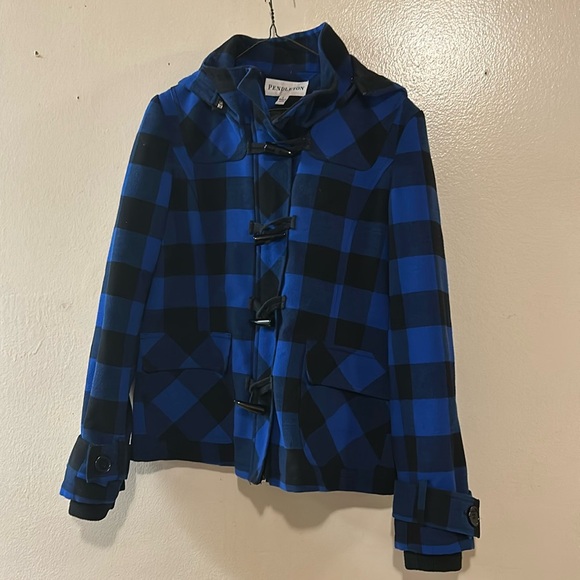 Pendleton Jackets & Blazers - Pendleton Buffalo Check Blue Black Coat Hooded Toggle Women's Sz Large